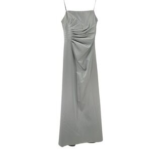 ABS Evening Women Gown 6 Silver Grey Ruched Satin Spaghetti Strap Old Hollywood